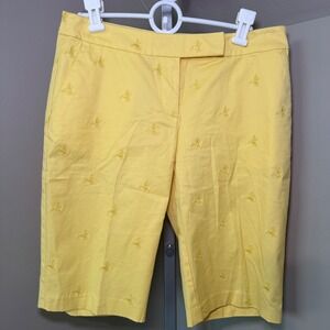 Talbots Bird Print‎ Yellow Bermuda Shorts Women's Size 2